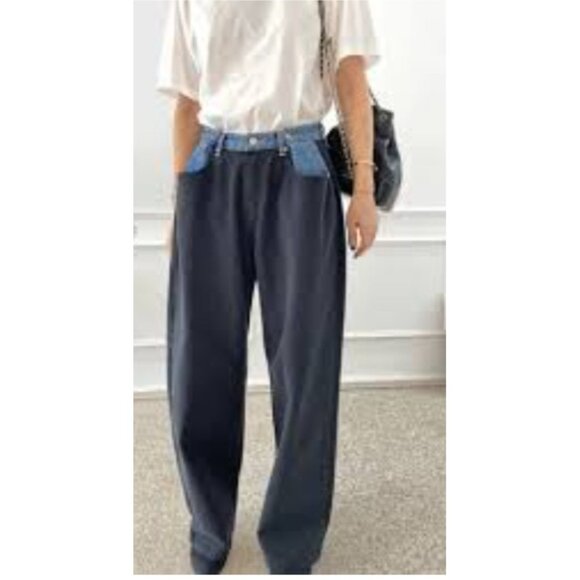 Edition Contrast Waist Jeans Black Denim Pants M/L 100% Cotton Y2K Style - Picture 1 of 16